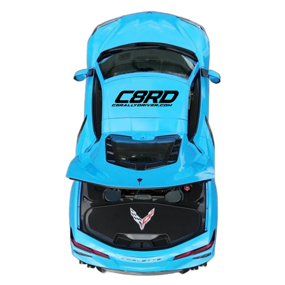 Rapid Blue Corvette Stingray with C8RallyDriver Carbon fiber trunk cover