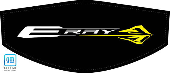 Accelerate Yellow E-Ray logo C8 trunk cover for engine bay detailing and car shows, Factory Color Stingray logo on Black cover, C8RallyDriver.com