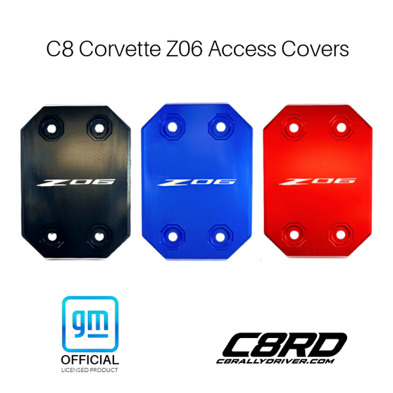 C8 Corvette Z06 Access Covers, engraved Z06 logo, anodized red, blue and black, GM Officially Licensed
