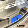 C8 Corvette Latch Plate, anodized blue, installed on a Z06 carbon fiber engine cover