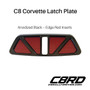 Corvette C8 Latch Plate, Anodized Black Finish, Edge Red Inserts, by C8RallyDriver Designs, Fits all 2020+ Corvette C8 Coupes and Hard Top Convertibles, Custom CNC Billet 6061 Aluminum, Stingray, Z51, Z06, Eray, ZR1