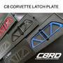 Corvette C8 Latch Plate, Stingray, Z51, Z06, Eray, ZR1, Anodized Red, Blue, Black Finish, Carbon Fiber Inserts, by C8RallyDriver Designs, Fits all 2020+ Corvette C8 Coupes and Hard Top Convertibles