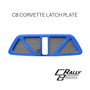 Corvette C8 Latch Plate, Anodized Blue Finish, Carbon Fiber Inserts, by C8RallyDriver Designs, Fits all 2020+ Corvette C8 Coupes and Hard Top Convertibles