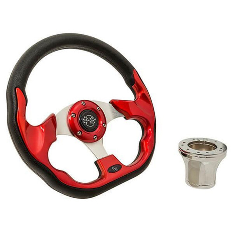 Steering Wheel Kit, Red/Race 12.5 W/Chrome Adapter, E-Z-Go