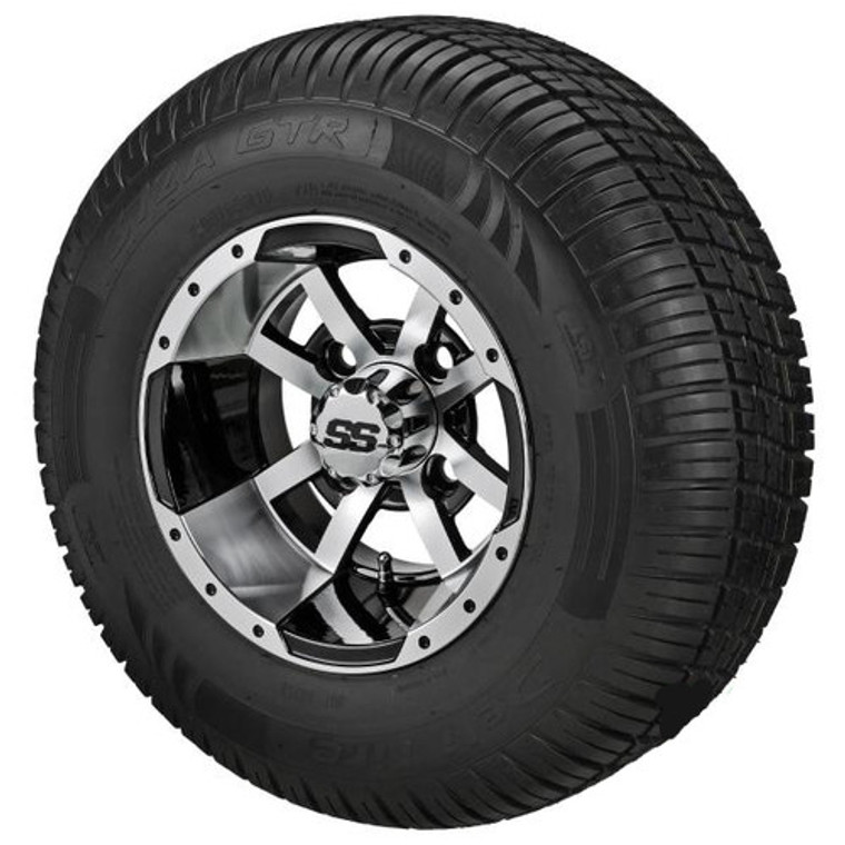 LSI Maltese Cross 10X7 Machined/Black with 205/50-10 Street Tire Set of 4