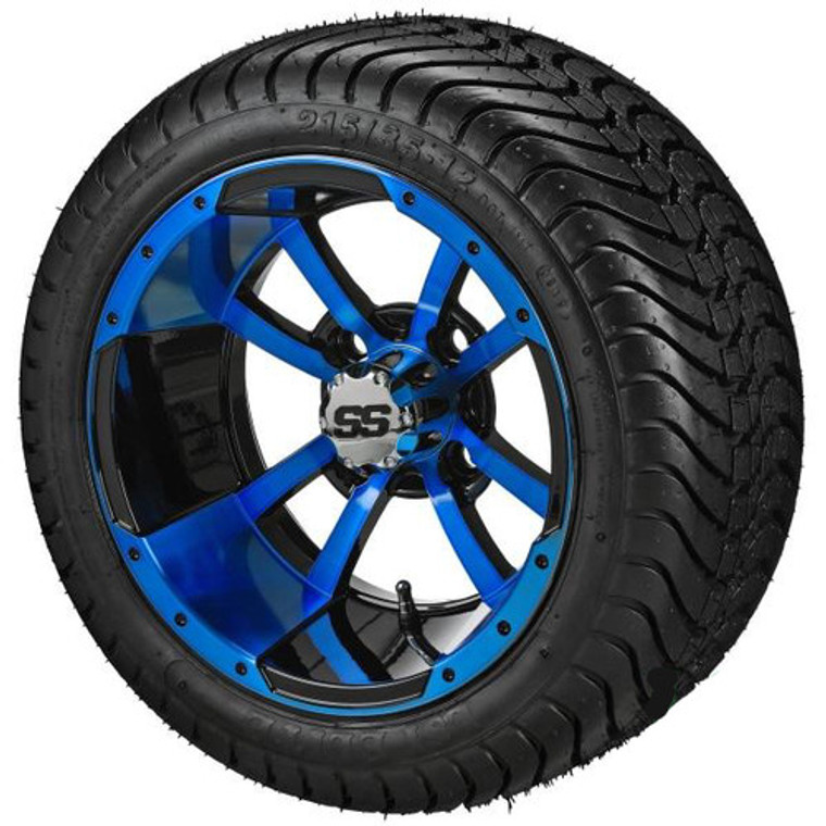 LSI 12X7 Maltese Cross Black/Blue Wheel With 215/35-12 DOT LP Tire Set of 4