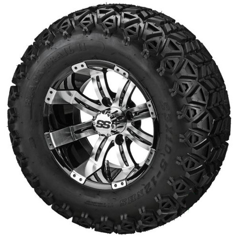 12X7 Casino Black/Machined with 23X10-12 All Terrain Tires Set of 4