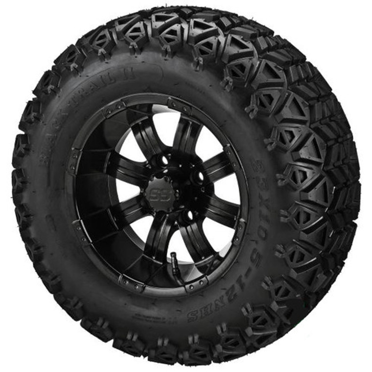 LSI Casino Matte Black 12X7 3:4 Offset with 23X10.5-12 All Terrain Tires Set of 4