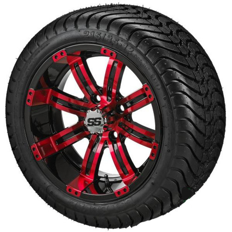 LSI 12X7 Casino Black/Red Wheel With 215/35-12 DOT LP Tire Set of 4