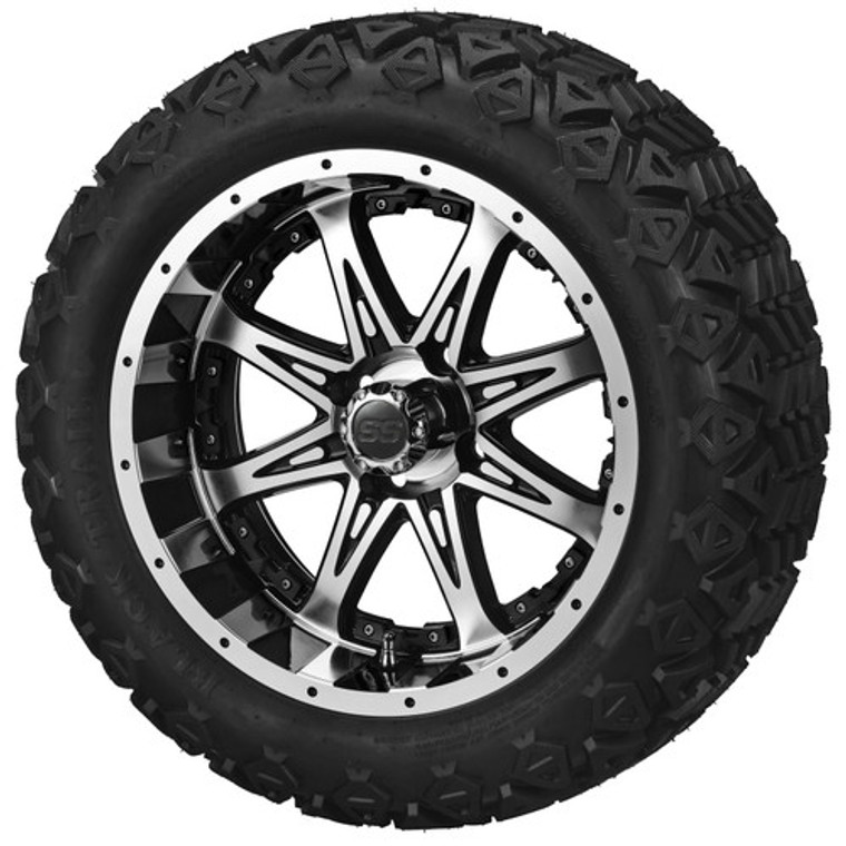 LSI Revenge Machined Black w/Black Inserts 12X7 2:5 Offset with 23X10.5-12 All Terrain Tires Set of 4
