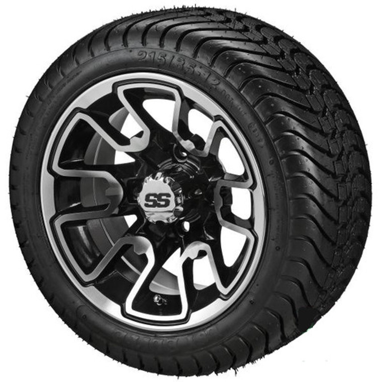 LSI 12X7 Tombstone Machined Black Wheel With 215/35-12 DOT LP Tire Set of 4