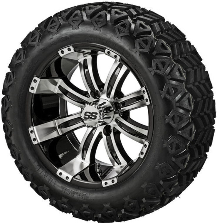 14X7 Casino Black/Machined  ET-15 With 23 X 10-14 All Terrain Tires Set of 4