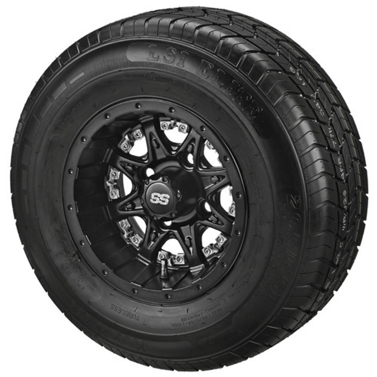 LSI 10X7 Revenge Matte Black Chrome Insert with 205/50-10 Street Tire Set of 4