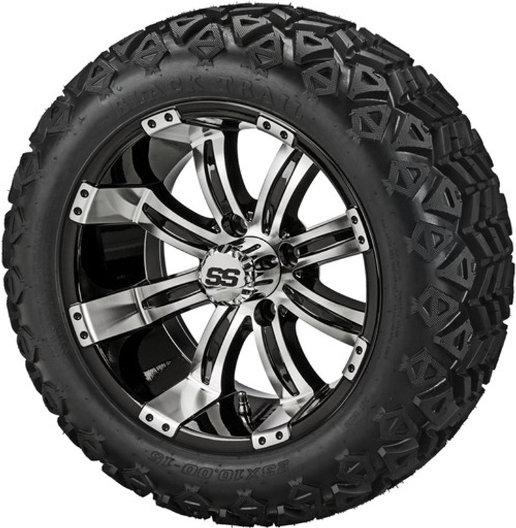 LSI 15X7 Casino Machined Black with 23X10.5-15 All Terrain Tire Set of 4