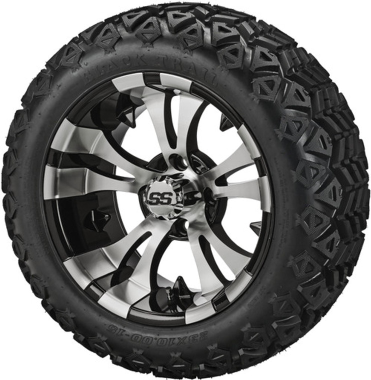 LSI 15X7 Warlock Machined Black with 23X10.5-15 All Terrain Tire Set of 4