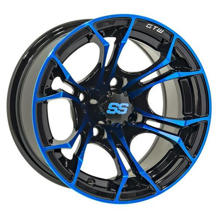 Wheel, 14x7 Spyder, Et-.25 Blk/Blue W/Ss Cap