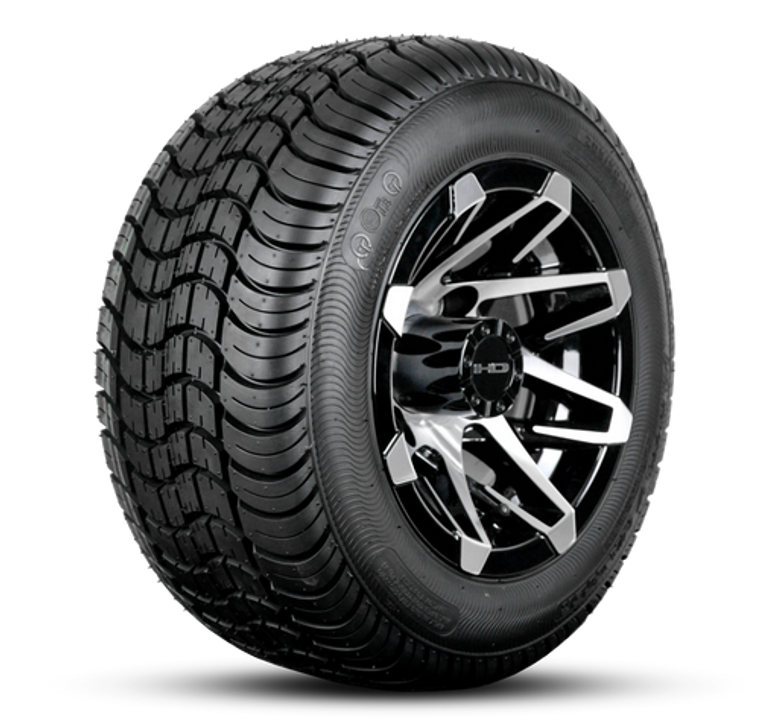 HPD Canyon 10" Gloss Black Machined Face Golf Cart Wheel with 205/50-10 Low Profile Street Tire