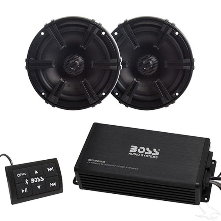 Bluetooth Audio Package with BOSS  4 Channel 400 Watt Marine Grade Amp and (2) 5.25" Speakers