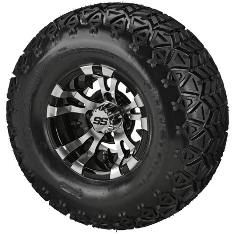 LSI Warlock Machined/Black with Black Trail II 22-11-10 All Terrain Tire Set of 4