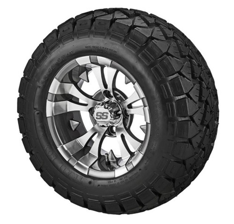 LSI Warlock 10X7 Gun Metal/Machined with 22 X 10 Trail Fox All Terrain Tires Set of 4