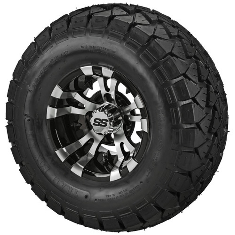 LSI Warlock 10X7 Black/Machined with 22 X 10 Trail Fox All Terrain Tires Set of 4