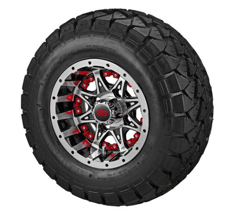 LSI Revenge 10X7 Machined/Black with Red Inserts and 22 X 10 Trail Fox All Terrain Tires Set of 4