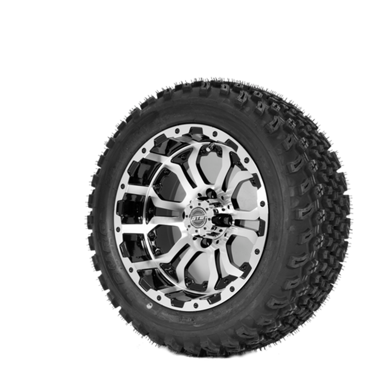 Omega 14" Gloss Black/Machined Finish with 23X10.5-14 Duro Desert  Tire Set of 4