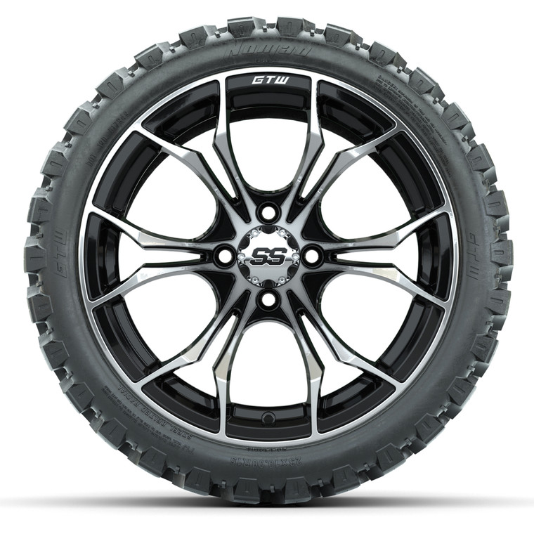 Set of (4) 15″ GTW Spyder Machined/Black Wheels with 23x10-R15 Nomad All-Terrain Tires