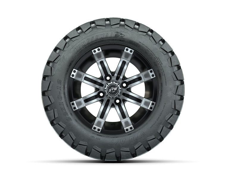 12” GTW Tempest Black and Machined Wheels with 22” Timberwolf Mud Tires – Set of 4