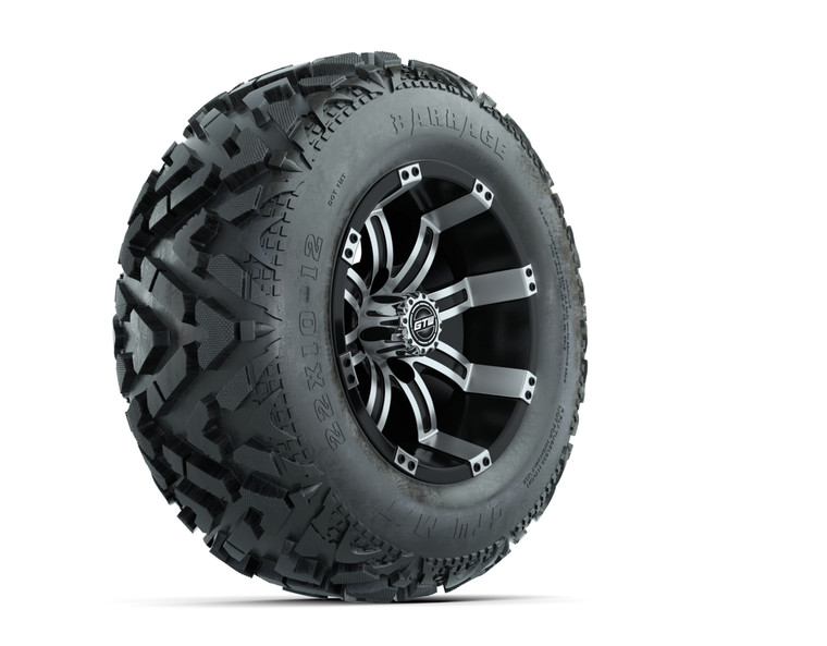 12” GTW Tempest Black and Machined Wheels with 23” Barrage Mud Tires – Set of 4