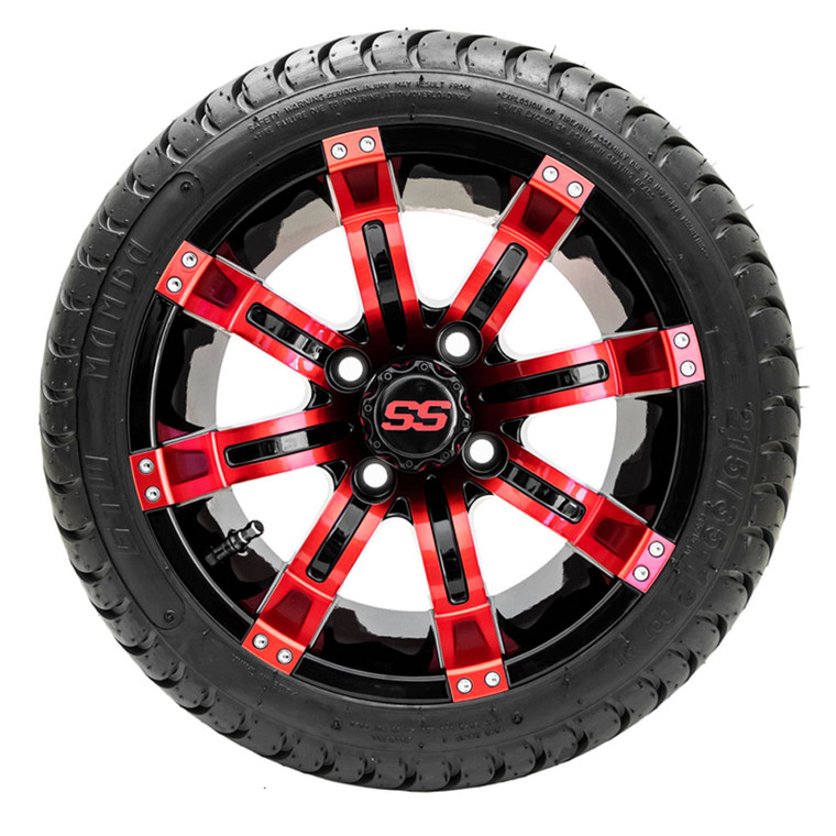 12” GTW Tempest Black and Red Wheels with 18” Mamba DOT Street Tires – Set of 4