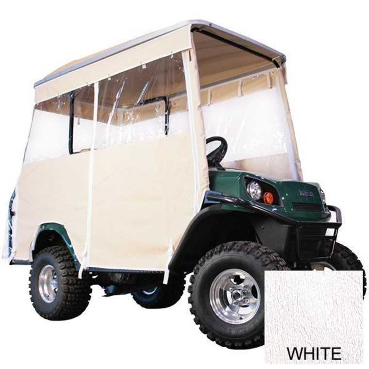 White 4-Passenger Track Style Vinyl Enclosure For Yamaha G29/Drive w/116″ Stretch/Eagle Top w/Sweater Basket