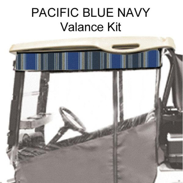 Red Dot Chameleon Valance With Pacific Blue/Navy Grad Stripe Sunbrella Fabric For Yamaha Drive2 (Years 2017-Up)