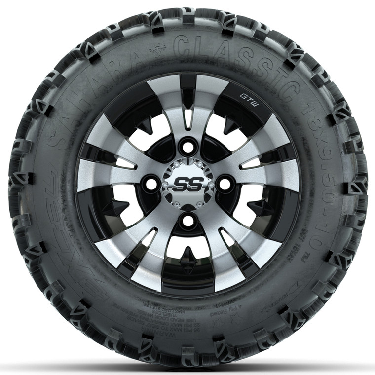 Set of (4) 10 in GTW Vampire Wheels with 18x9.5-10 Sahara Classic All Terrain Tires