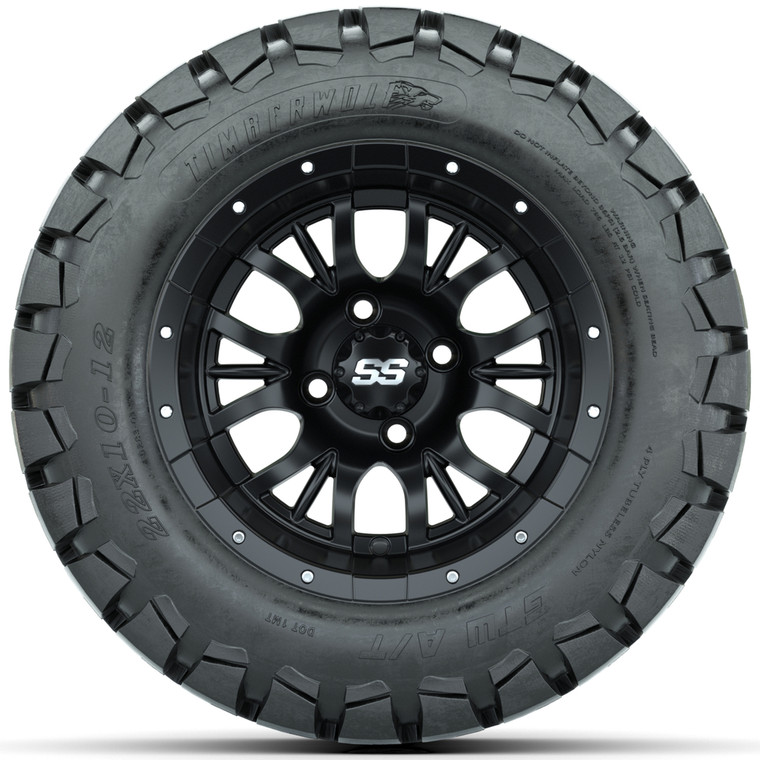 Set of (4) 12 in GTW Diesel Wheels with 22x10-12 GTW Timberwolf All-Terrain Tires