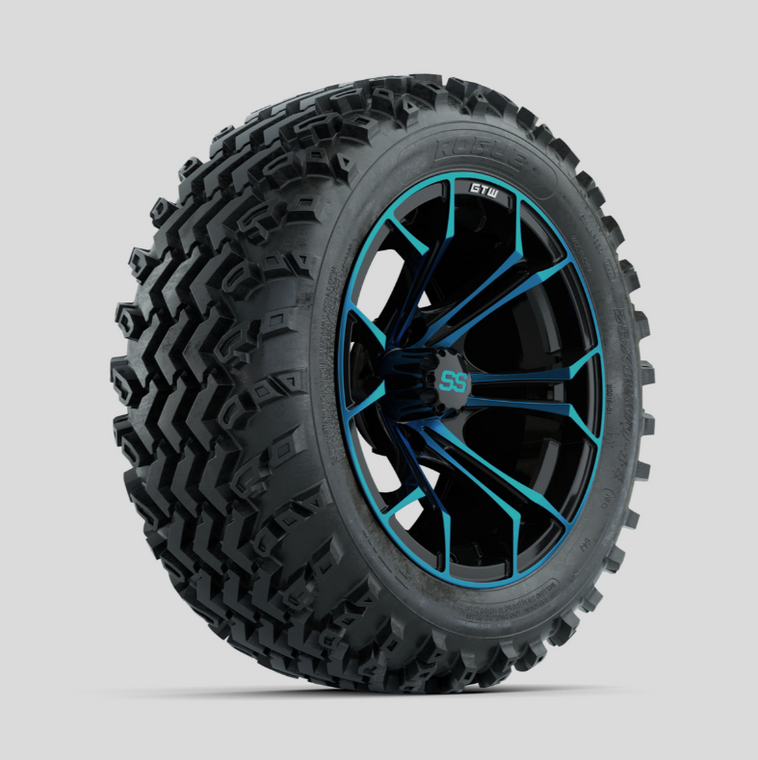 GTW Spyder Blue/Black 14 in Wheels with 23x10.00-14 Rogue All Terrain Tires – Full Set