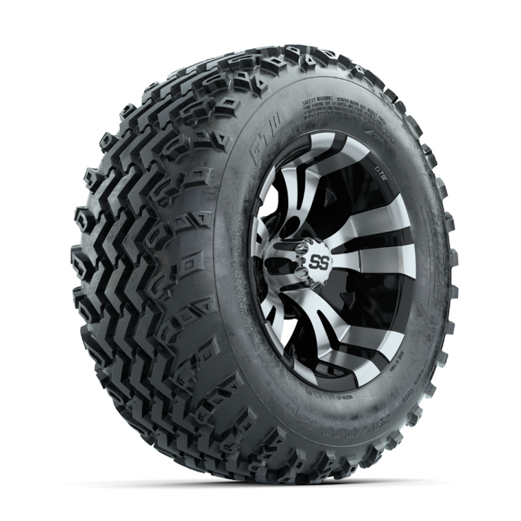 GTW Vampire Machined/Black 12 in Wheels with 23x10.00-12 Rogue All Terrain Tires – Full Set