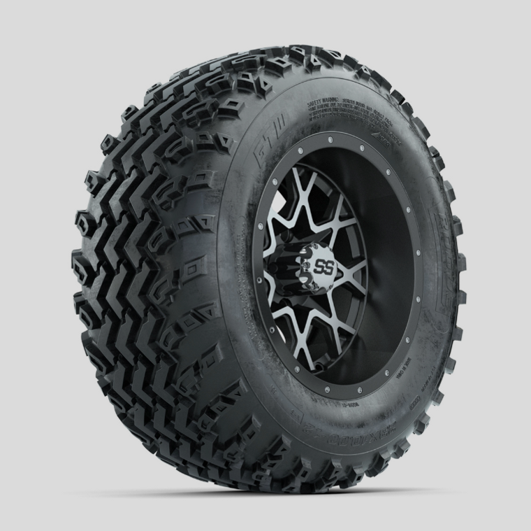 GTW Vortex Machined/Matte Grey 12 in Wheels with 23x10.00-12 Rogue All Terrain Tires – Full Set