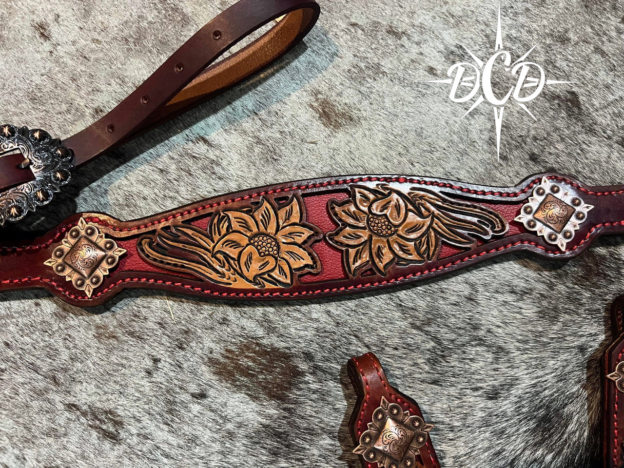 Floral tooled Red Inlay Tack Set**
