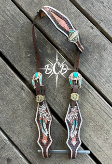 Feather and Daisy tooled Headstall**