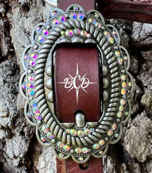 Antique Silver Oval Rope Buckle with Clear Crystals