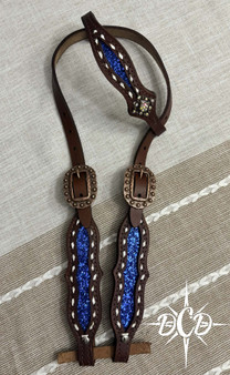 Copy of Blue Glitter Buckstitch  Headstall in brown***