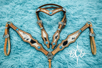 Spotted Turquoise concho Cowhide Tack Set