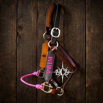 Hot pink Nose Simple  lariat Nose, adjustable leather chin Name Halter***