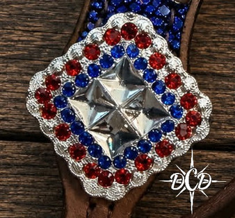 Red White Blue Square Silver rope Concho 1.25"