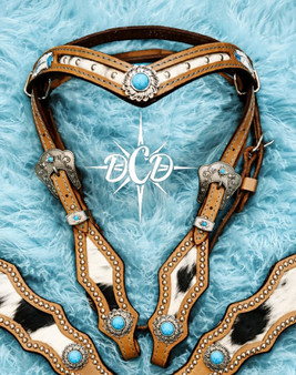 Feather tooled Dipped Browband Cowhide Headstall