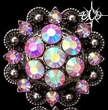 Antique Silver Round Berry Crystal AB concho 1"