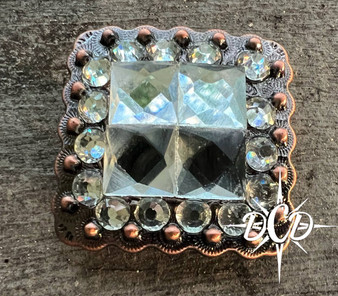 Copper Berry Square with Clear Crystals 1.25"