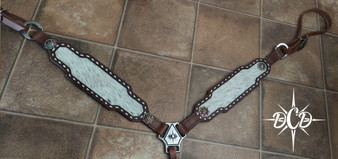 White Cowhide Buckstitch Breastcollar***