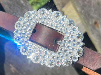 Bright Silver Large Oval Berry Buckle with full Clear Crystal coverage